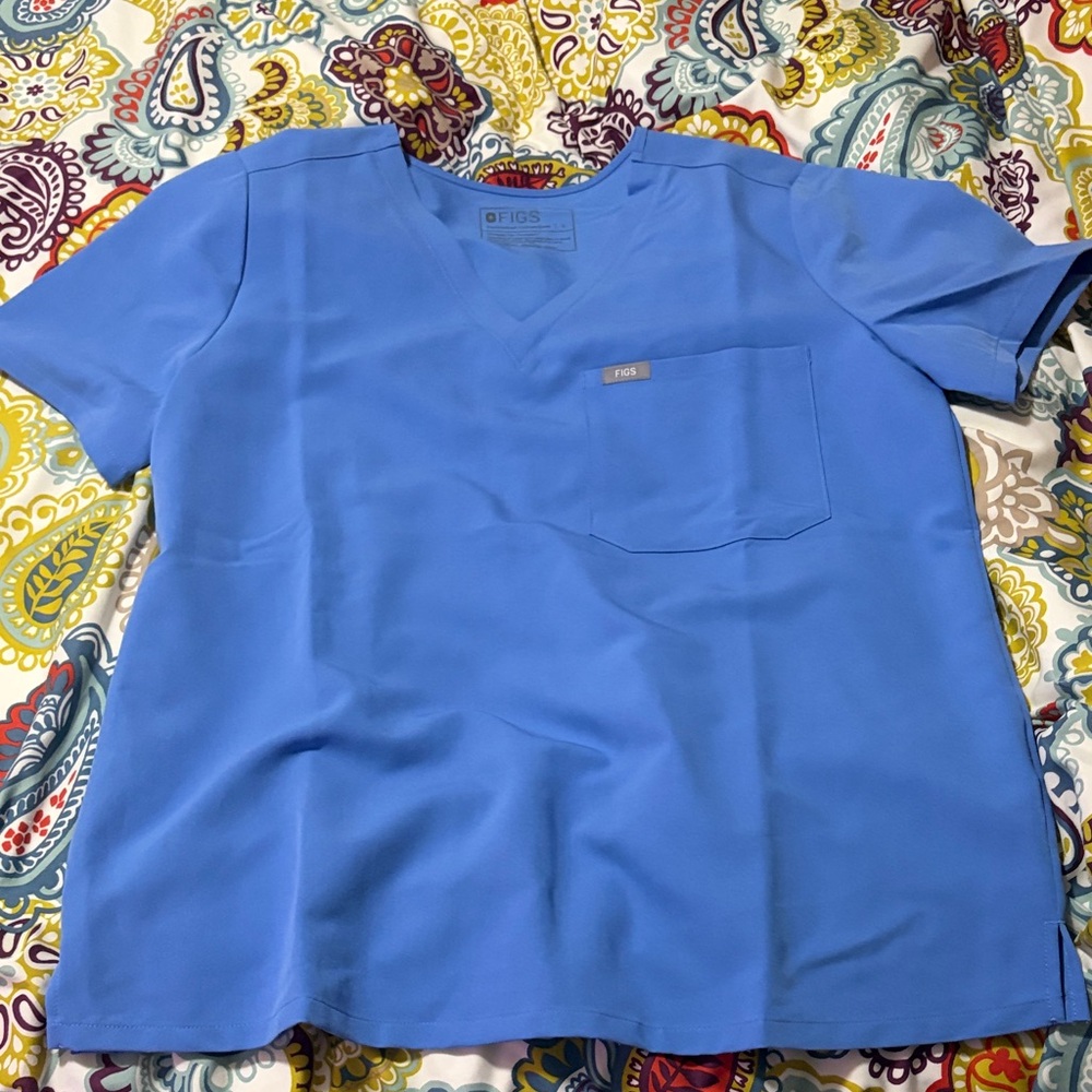 Figs Classic Blue V-Neck Scrub Top